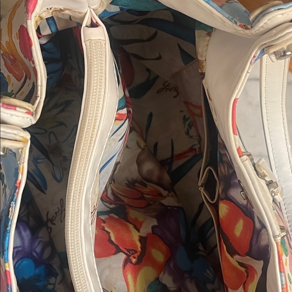 Sharif 1827 Floral Watercolor Print Multi-Pocket Leather Hobo/Shoulder Bag - Picture 11 of 14